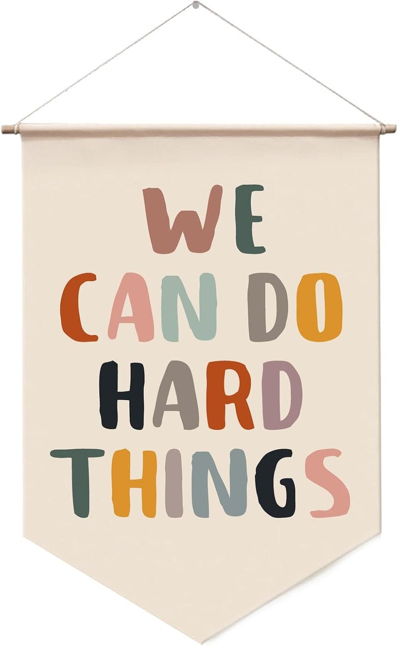 WCDHOR We Can Do Hard Things Wall Hanging, Classroom Wall Decor, Positive Quotes, Kids Affirmation, Kids Room Wall Hanging Banners, Positive Classroom Decor, Playroom Wall Decor - Image 1